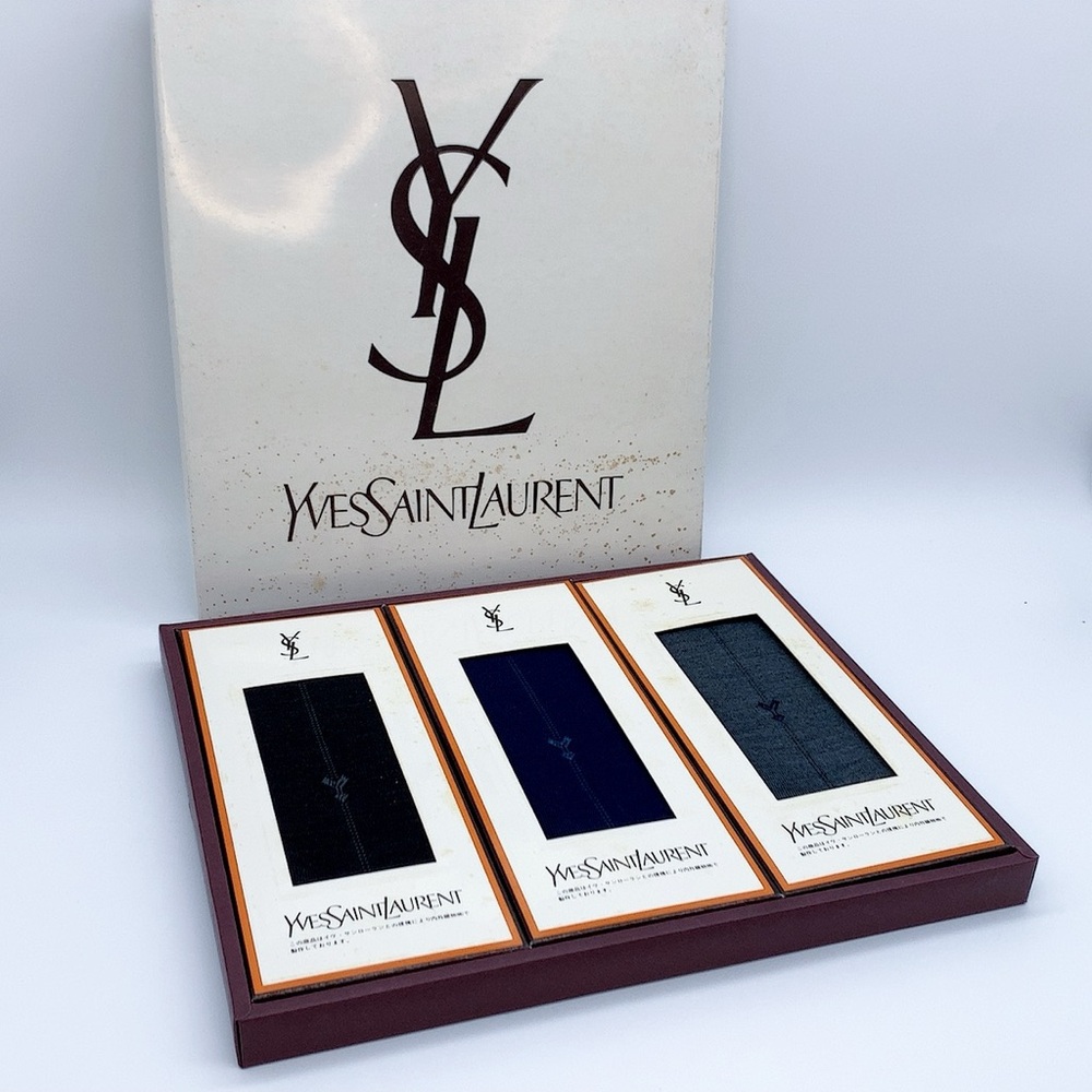 Yves Saint Laurent Men's Black, Blue, and Gray Tie Set